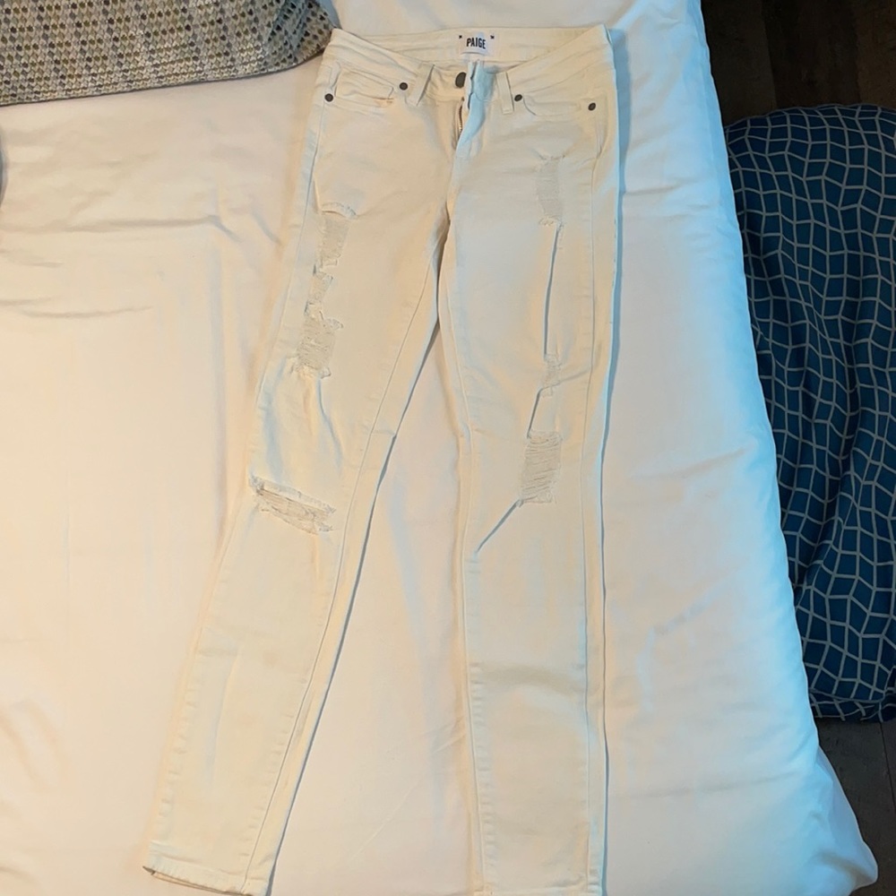 Paige white distressed skinny jeans